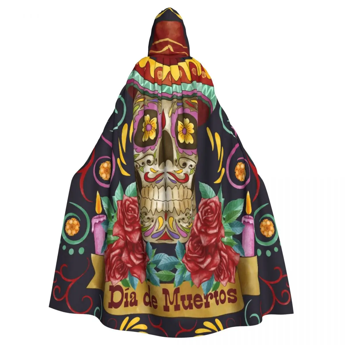 

Adult Cloak Cape Hooded Dia De Muertos Skull Medieval Costume Witch Wicca Vampire Elf Purim Carnival Party