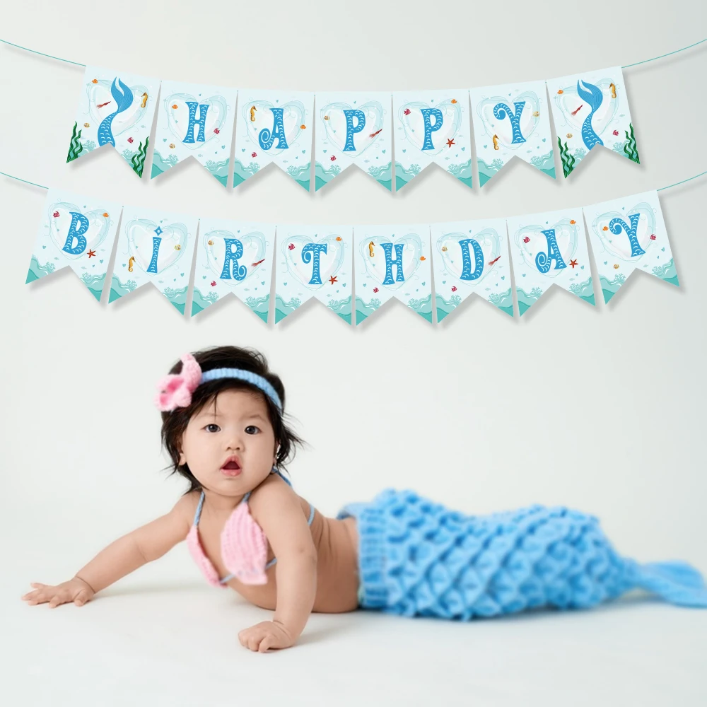 

Cartoon Animal Underwater World Mermaid HAPPY BIRTHDAY Party Wall Hanging Backdrops Letter Banner Baby Shower Party Decorations