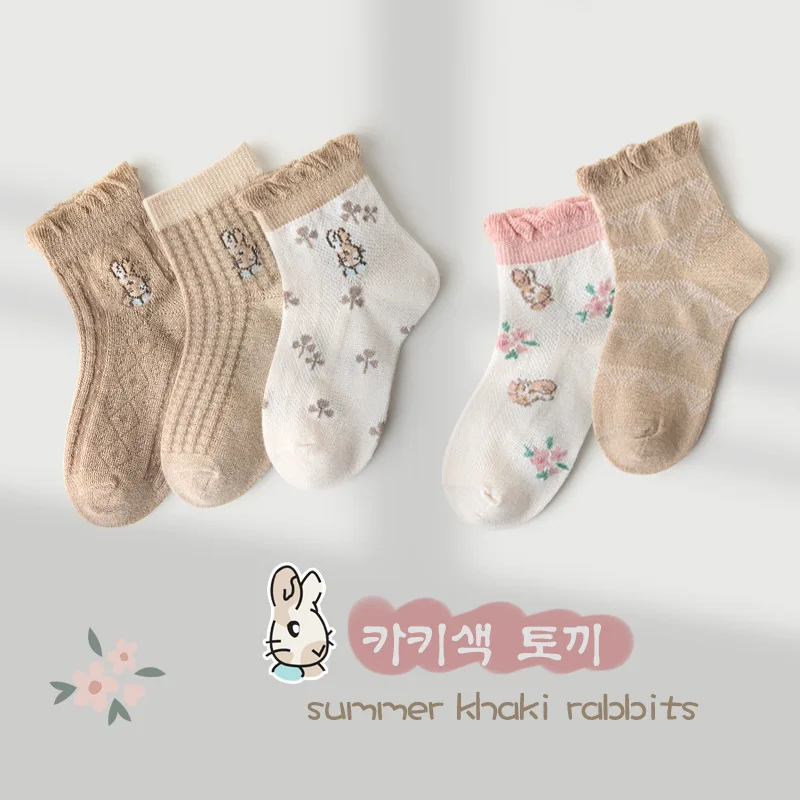 5 Pairs/Set Children Age Of Spring And Summer Baby Socks Thin Socks - Private Sen Mooring Sox Cartoon Rabbit Cotton Socks