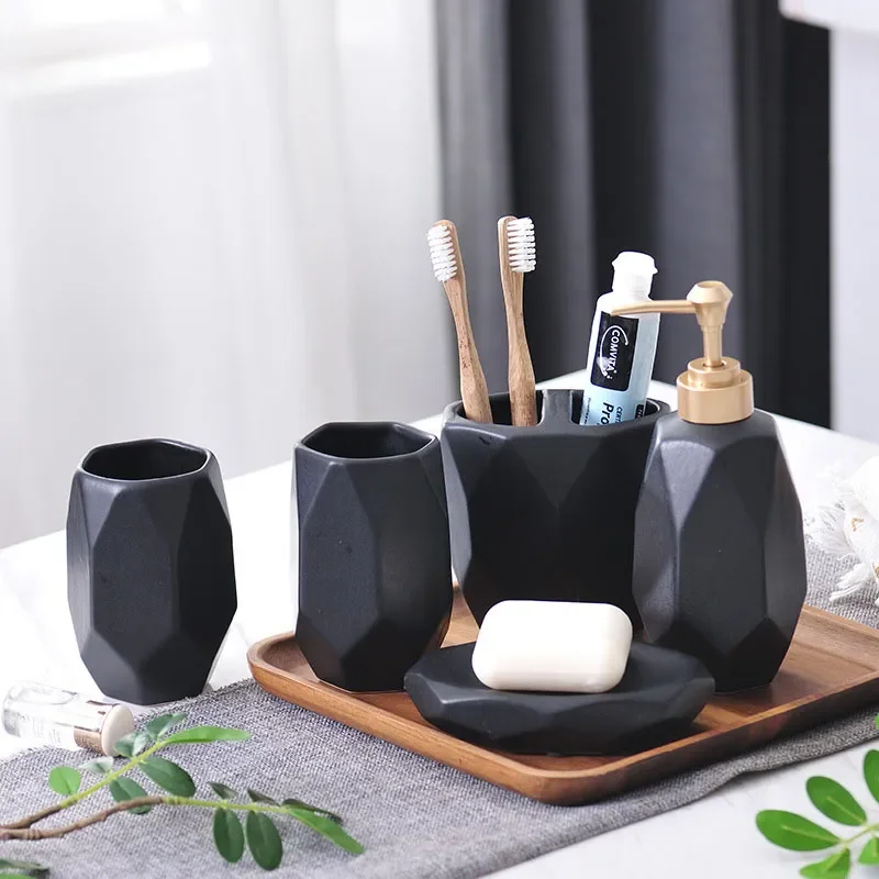 

BAISPO Nordic Ceramic Bathroom Accessories Soap Dispenser/Toothbrush Holder/Soap Dish Tray Household Bathroom Products Bottle