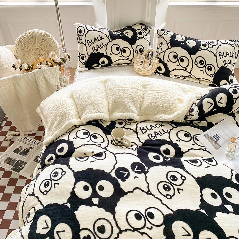 

Lovely Cartoon Print Dual Use Blanket, Milk Velvet/Artificial Cashmere Blanket for Winter/Spring, Plush Duvet Cover Option