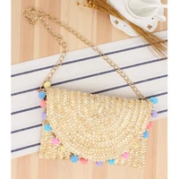 fashion square straw woven shoulder bag lovely ball decoration large capacity crossbody cute travel beach casual womens bags