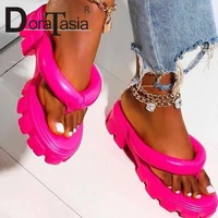 brand new ladies solid platform flip flops fashion chunky heels summer womens slippers casual thick bottom slides shoes woman