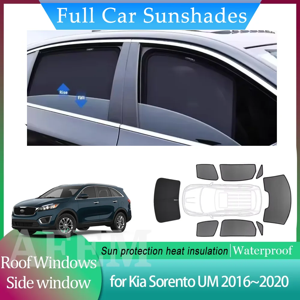 Фото Полный комплект солнцезащитных шторок для Kia Sorento UM 2016-2020: для боковых окон, крыши, лобового стекла, шторки-накладки, накладки на люк, аксессуары №1