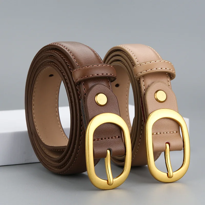 Online Red Korean Genuine Leather Women's Belt Vintage Gold Needle Buckle Belt Student Couple Jeans Luxury Cowhide Belt