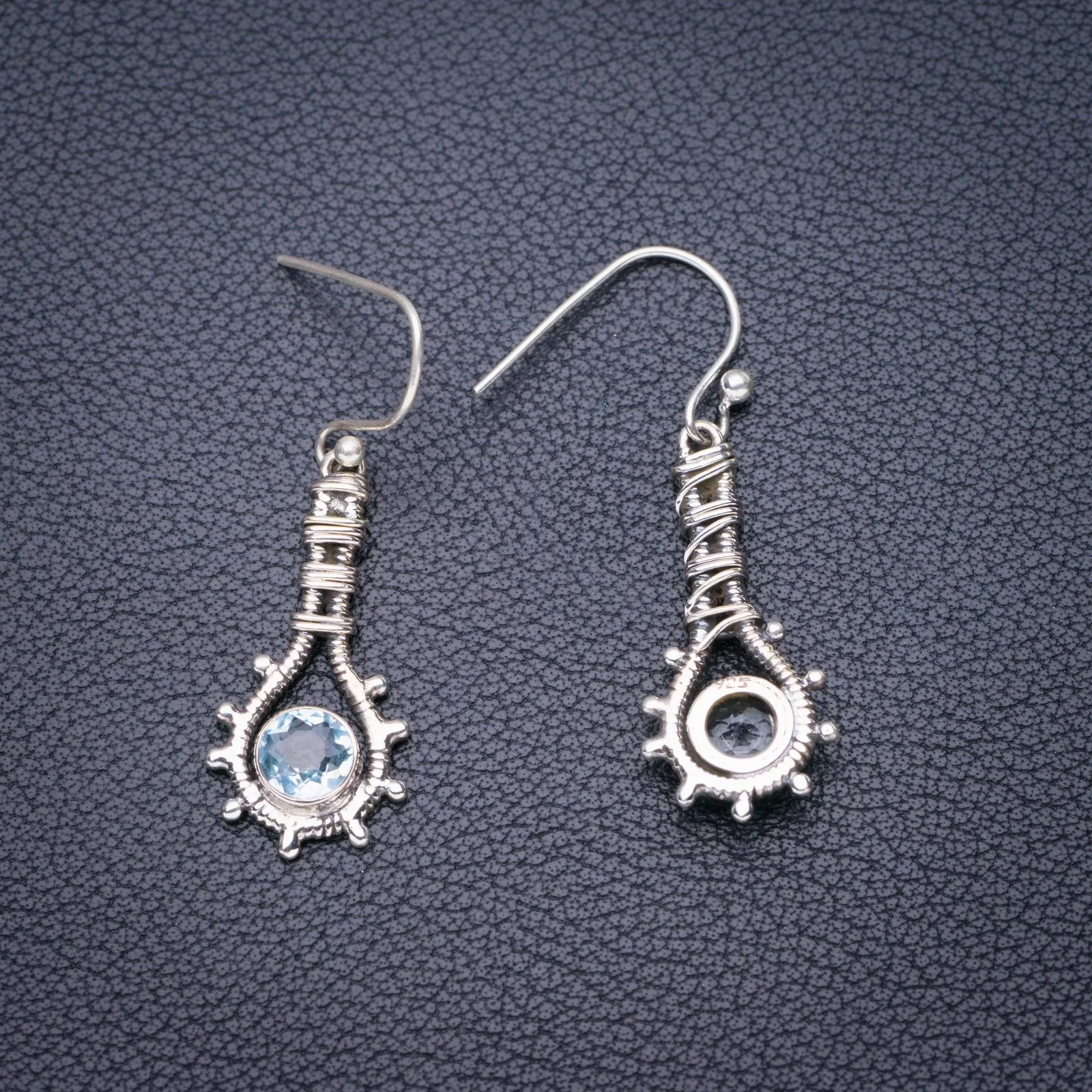 

StarGems Natural Blue Topaz Handmade 925 Sterling Silver Earrings 1.5" E6185