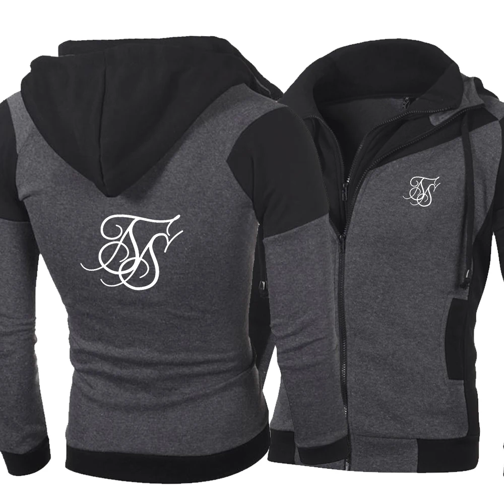 

SIK SILK 2022 Men's Hoodie Sweatshirt Colorblock Double Zip Hoodie Cardigan for Men Slim Hoodie Solid Color Sweatshirt man