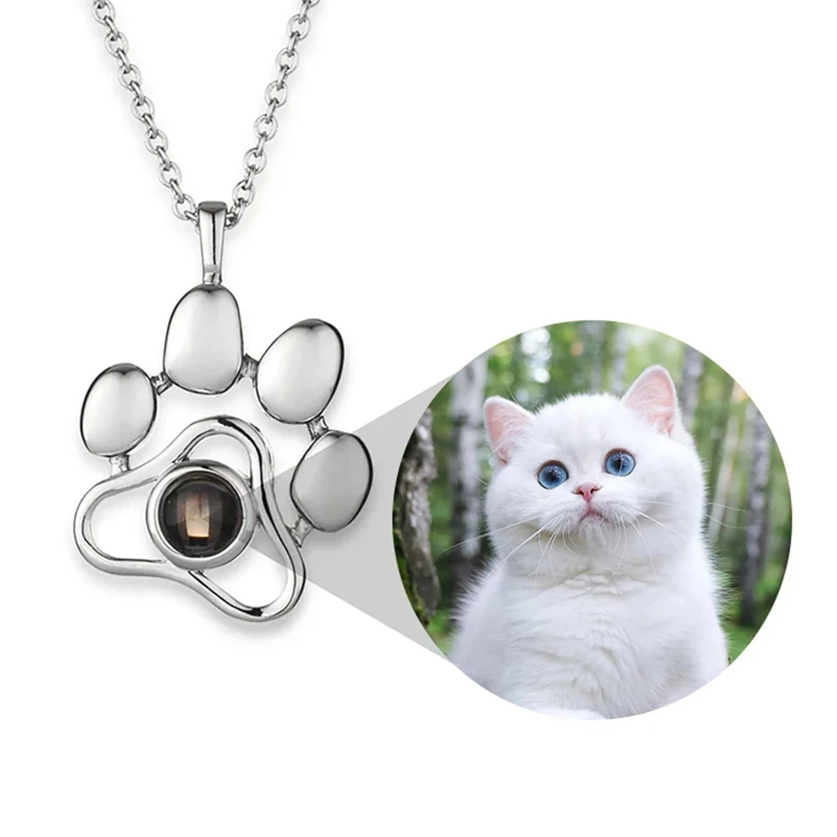 Customized Projection Necklace Dog Cat Photo Paw Pendant Necklace Personalized Pet Picture Necklace Birthday Gift For Pet Person