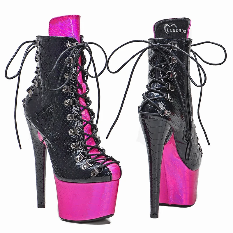 Leecabe 17CM/7inches PU upper two colors mix Pole dancing shoes High Heel platform Pole Dance boot