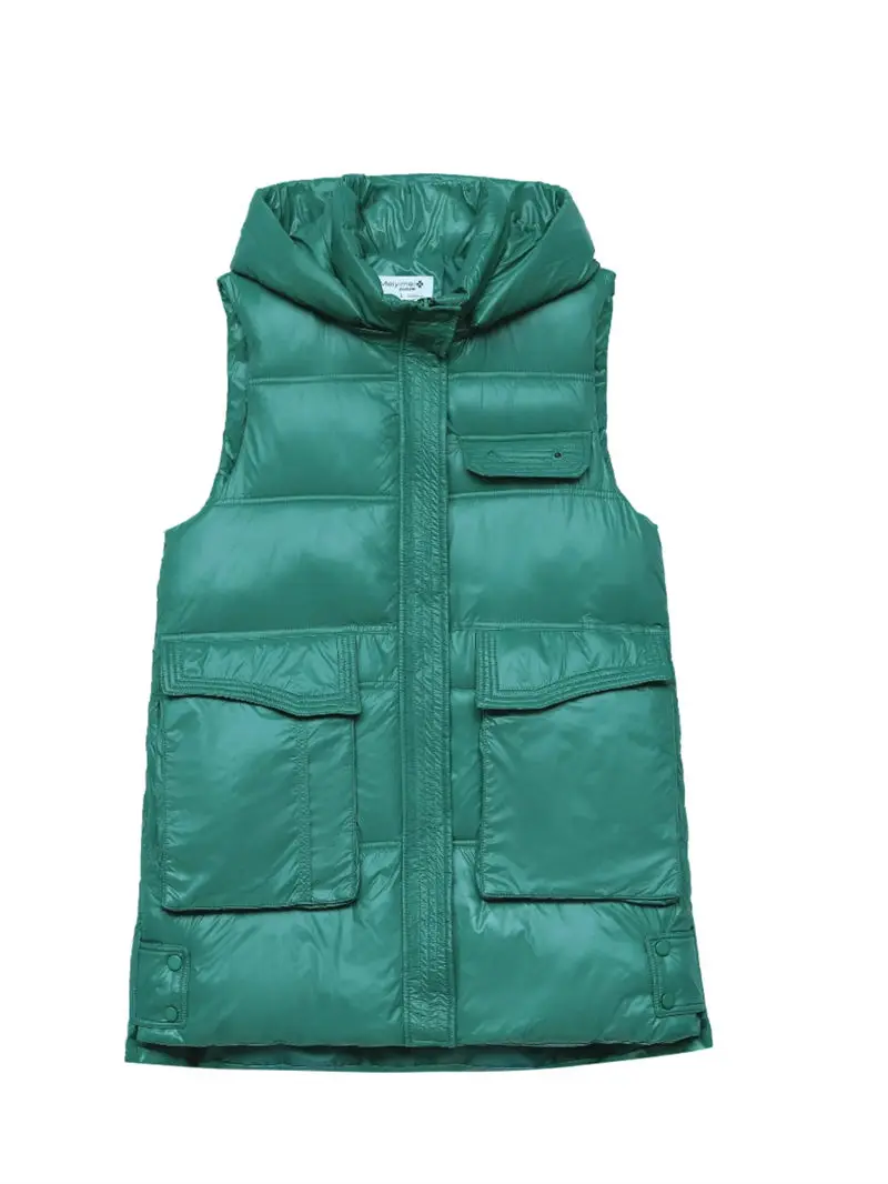 Глянцевая съемная шапка средней длины хлопковый пуховый жилет женское пальто