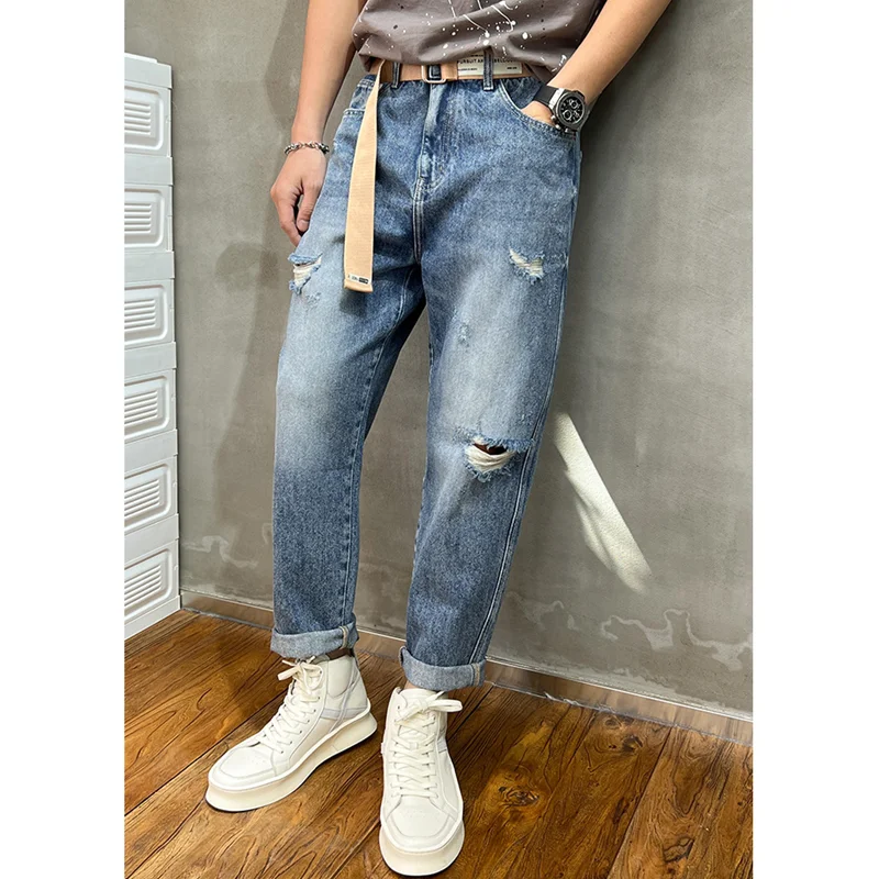 Men's Wear 2022 Autumn and Winter New Versatile Falling Feeling Straight Nine Points Pencil Pants Loose Recreational Jeans Women
