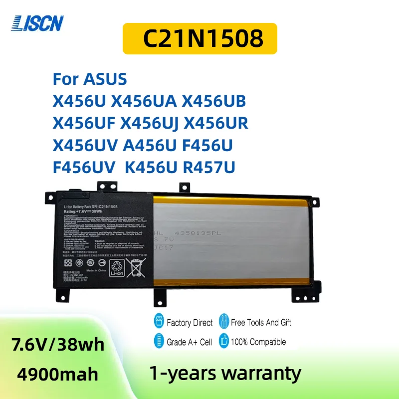 C21N1508 Аккумулятор для ноутбука Asus R457UR-WX053T X456UA X456UB X456UF X456UV X456UQ X456UR 7 6 В 38 Втч