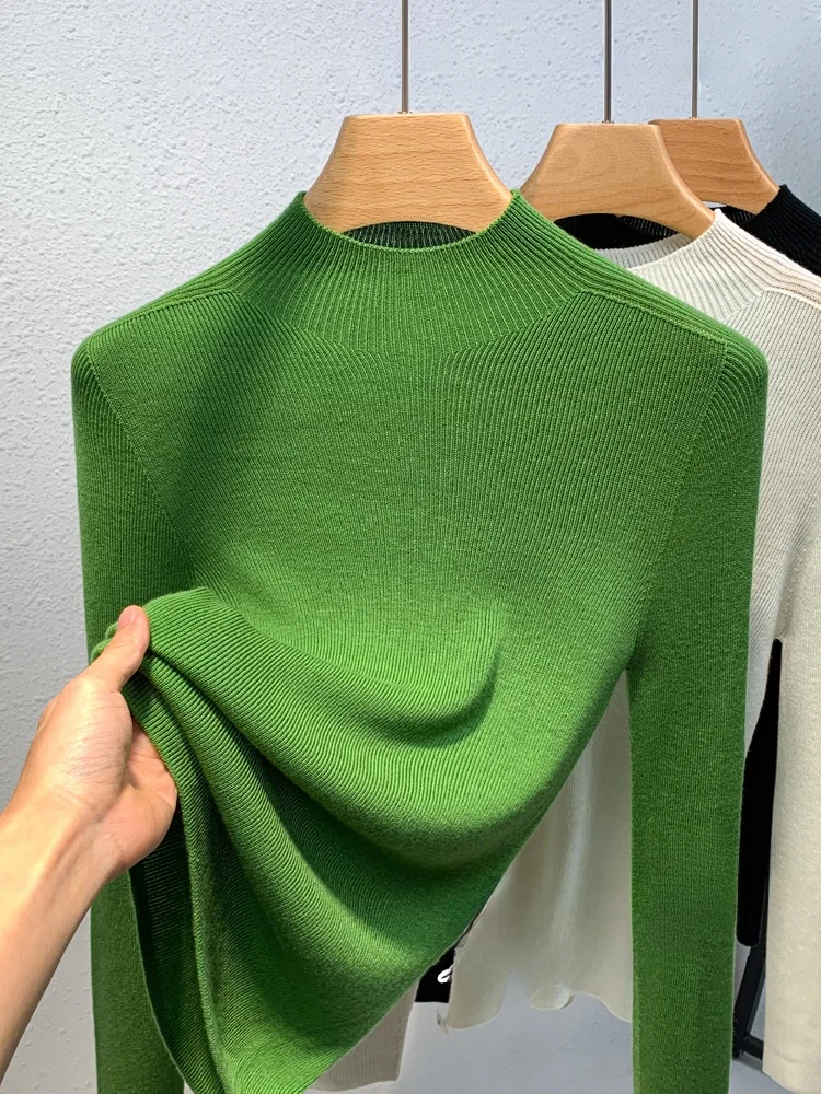 Шелковый кашемировый свитер с полувысоким воротником женский осенне-зимний 2024