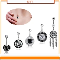 5pcs rose belly ring dreamcatcher navel stud rhinestones belly navel jewelry crystal belly button ring feather navel piercing