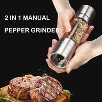 stainless steel salt pepper grinder 2 in 1 manual mill for herb pepper spice adjustable two head kitchen grinding gadgets