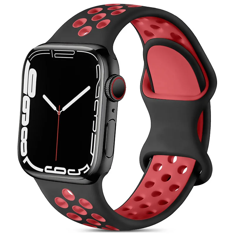

Ремешок силиконовый для Apple Watch band 44 мм 42 мм 38 мм 41 мм 40 45 мм, спортивный браслет для наручных часов iWatch Series 7 6 SE 5 4 3 2, резиновый браслет