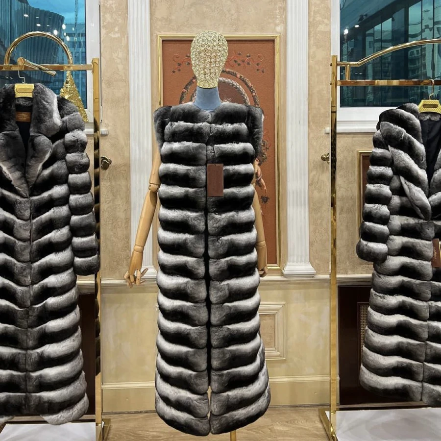 Женские зимние меховые жилеты без рукавов из натурального длинного меха кролика