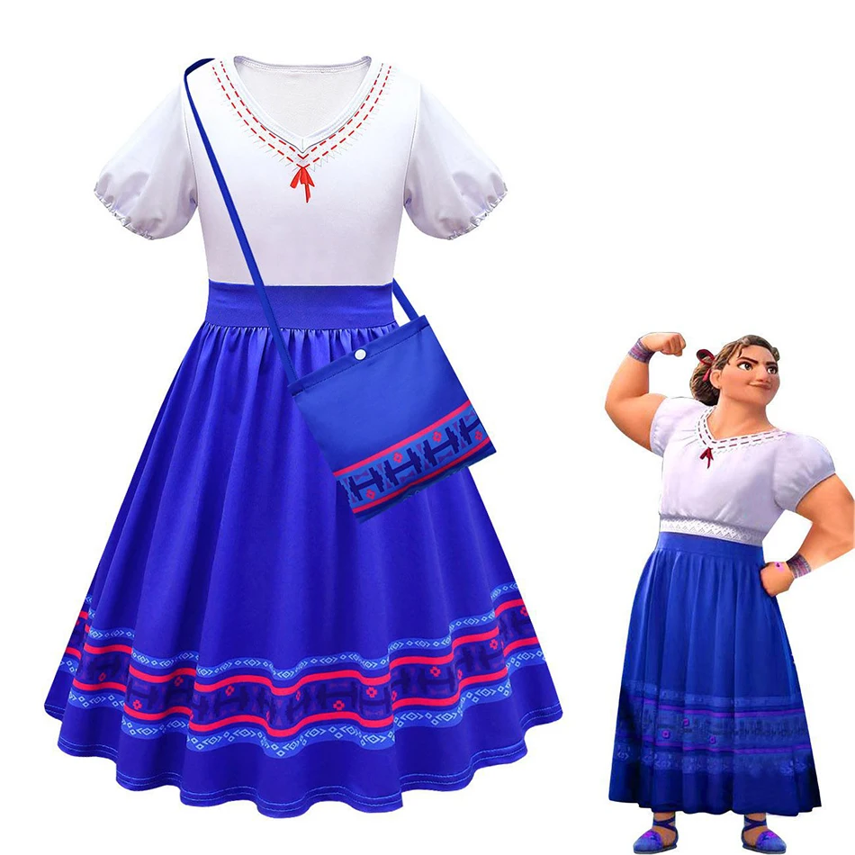 Disney ENCANTO Cosplay Costume Louisa Charm Biggest Power Girls Friendly Short Sleeve Dress Summer 1/TWO Pieces Children Clothes