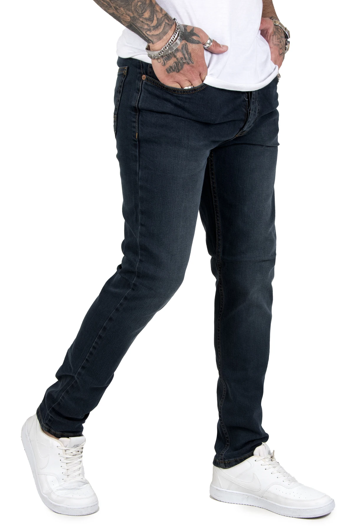 DeepSEA rear pocket stitched lycra narrow cut buttoned jeans 2002109