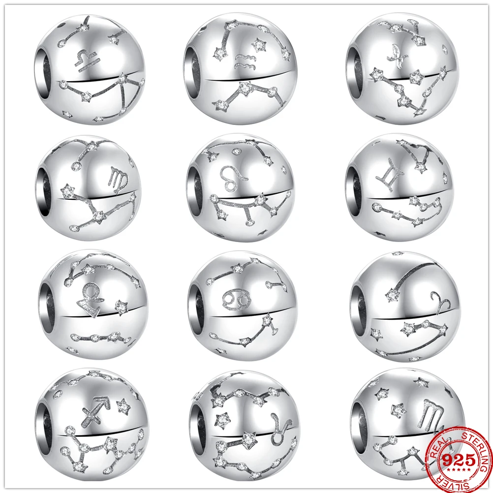 

2023 New Fashion Silver 925 Constellation Charm Bead Pandora Fit Original Charms Bracelets DIY Fine Sterling Jewelry Gift