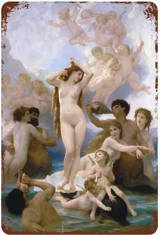 

M1, William Bouguereau Рождение Ретро Металлическая жестяная вывеска Настенный декор Забавный металлический жестяной знак Плакат для бара, кафе, столовой, билья