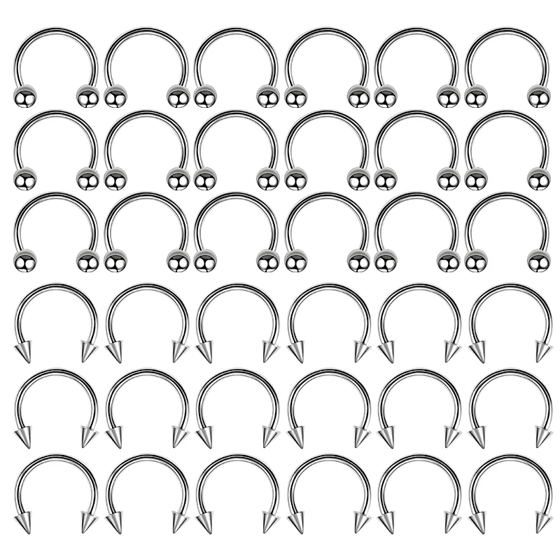 

36PC C Shape Steel Nose Ring Horseshoe Lip Ring puncture Hook Clip Earrings Septum No Allergic Body Piercing Jewelry Nose Rings