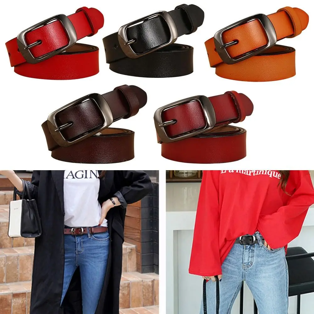 

Women All-match Vintage Wild Skirt Metal Buckle Waistband Ladies Dress Belts Genuine Leather Belt Pants Bands