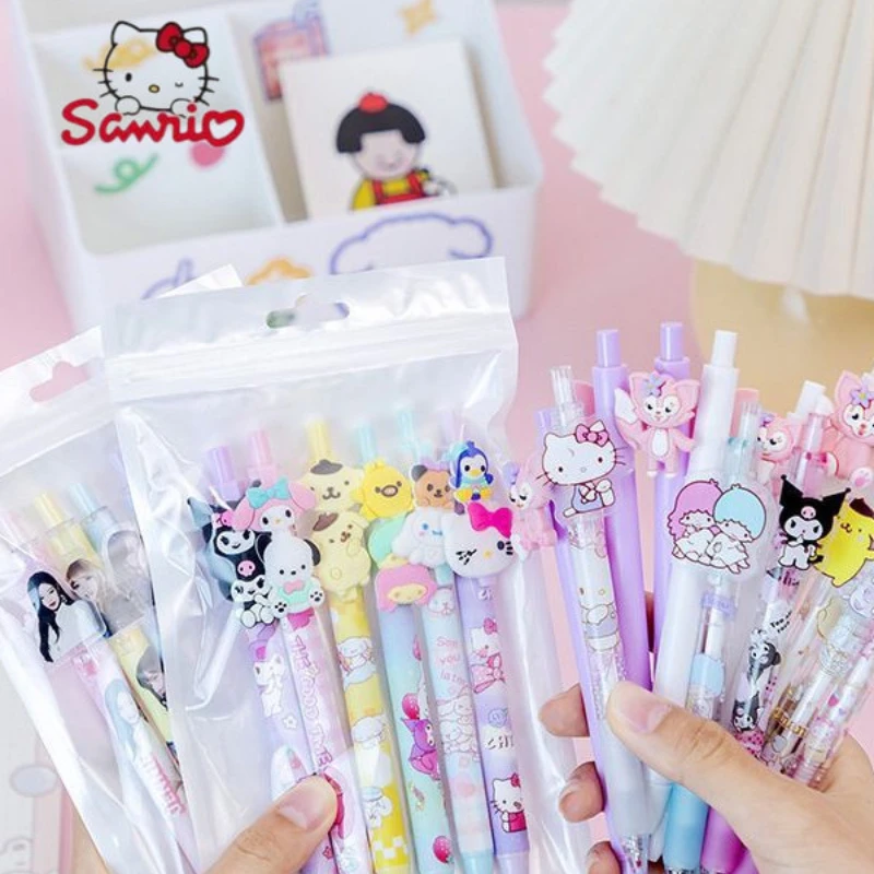 Good-looking Gel Pen Sanrio 6-Piece Set Internet Hot Girlish Pressing Pen Cute Bear Kuromi Ball Pen pen set  kawaii stationery
