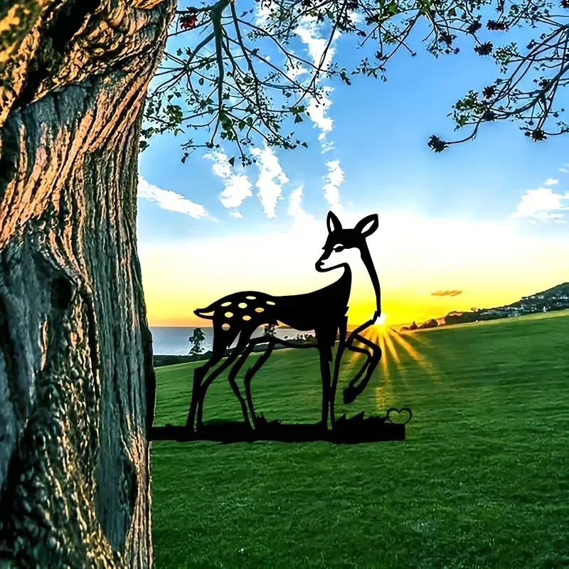 Силуэт Пятнистого Оленя Металлическое Настенное Искусство - Стальной Садовый
