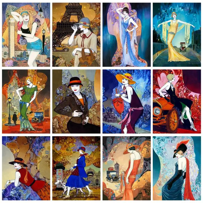 

RUOPOTY Classic Painting By Numbers Handmade Fashion Woman Number Painting On Canvas Decorative Painting Gift Handpainted
