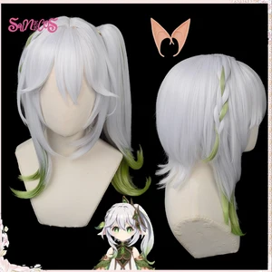 SUNXXCOS nahida wig genshin cosplay Ponytail Wig White Gradient Green Layered Wig Dendro Sumeru Heat Resistant Synthetic Wigs