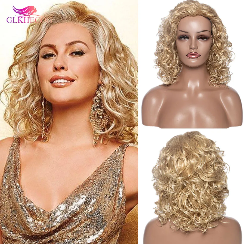 

Synthetic Wig Short Blonde Wavy Wig For Women Shoulder Length Natural Looking Daily Use