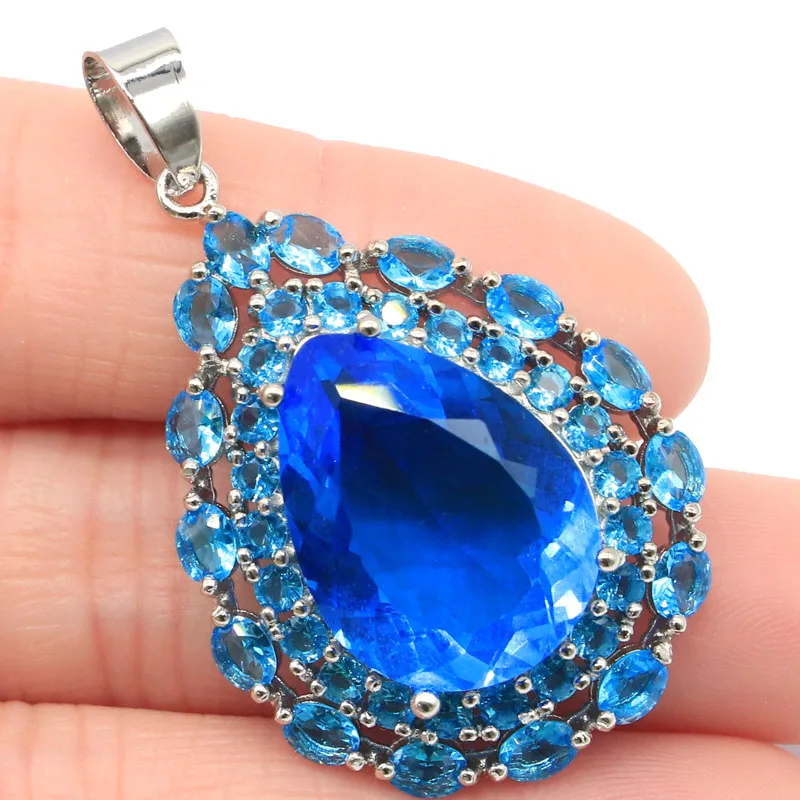 

Женский кулон из серебра 8,2 пробы, с крупным драгоценным камнем, с голубым топазом, с лондонским голубым топазом, 925 г