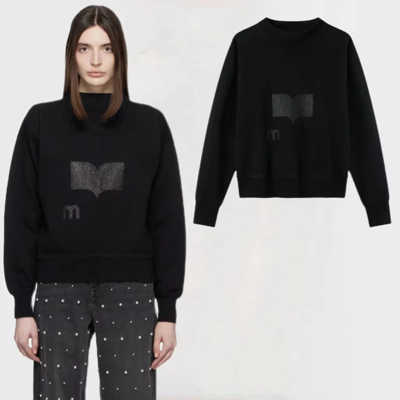 Fashionable Autumn and Winter Fleece WomenClothes Half Turtleneck Luxury Sweatshirt 100%Cotton Pullover Hoodies