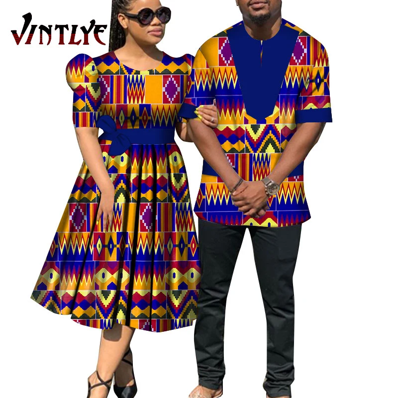 Африканская одежда для пар женские платья и мужские комплекты рубашек