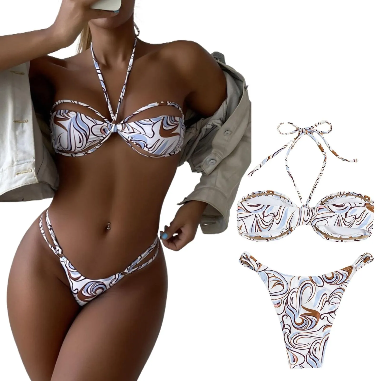 

Postpartum Swimsuit Top Sexy Print Separate Women's Swimsuit Bikini Bathing Suit Tops for Women Sunflower