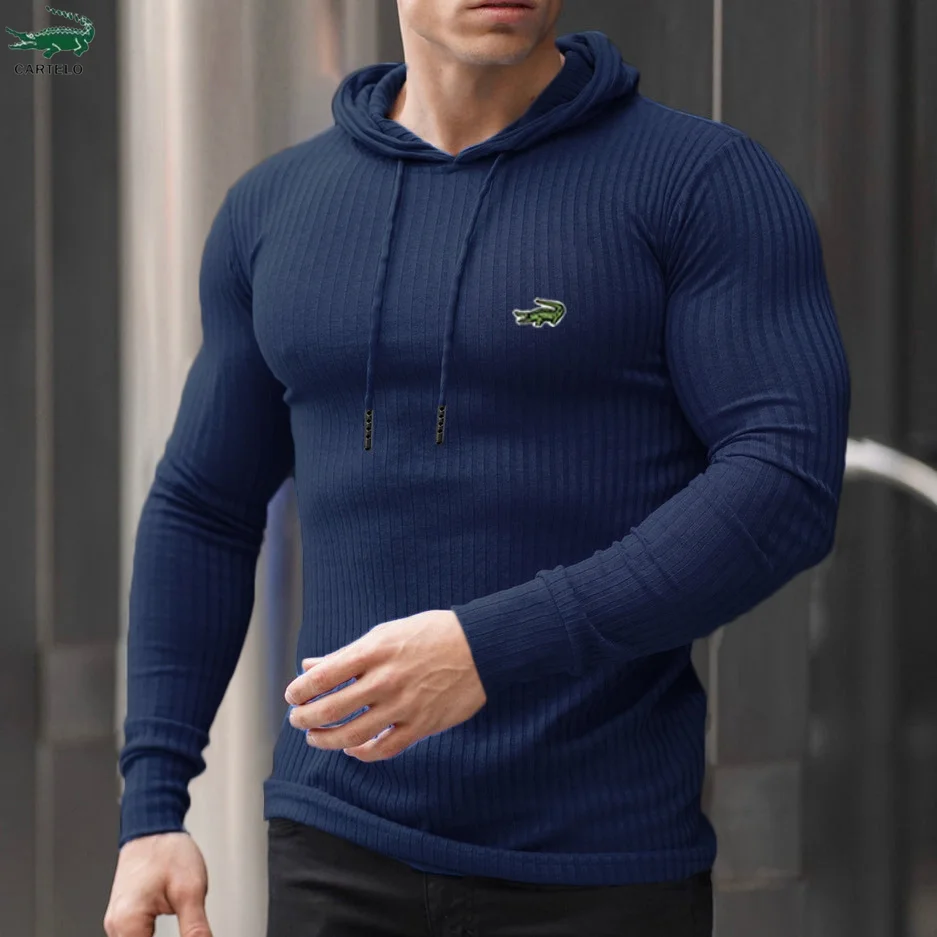 Cartelo Men's Eu US Sports Muscle Fitness Spring and Autumn Slim Training Clothing Knitted Long Sleeved Hoodie Coat Sweater