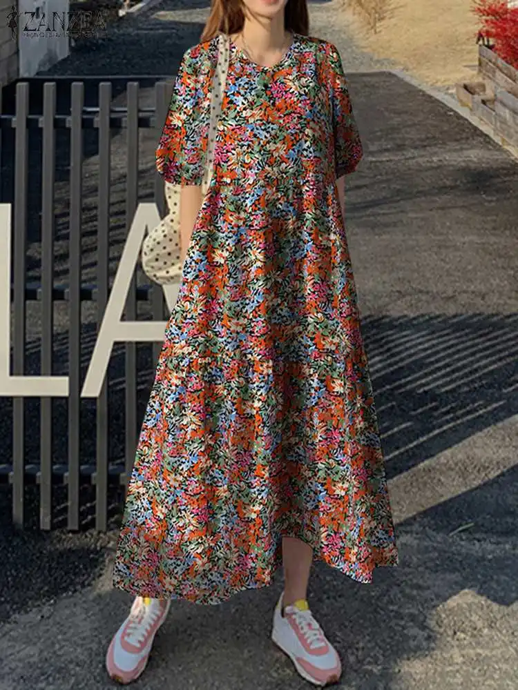 

ZANZEA Women Bohemian Floral Printed Sundress 2022 Summer Vintage Half Sleeve Dress Casual Loose Holiday Midi Vestidos Oversize