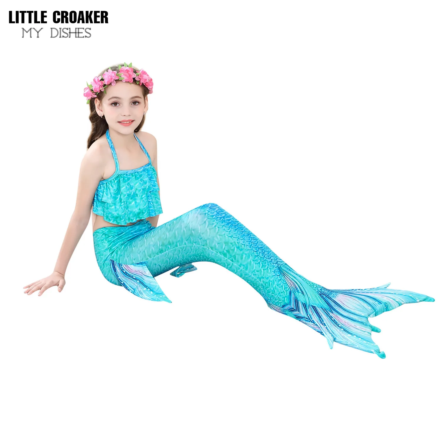 

Girls Swimming Mermaid tail With Monofin Flipper Kids Mermaid Dress Costume Cosplay Children Swimsuit Fantasy Bikini