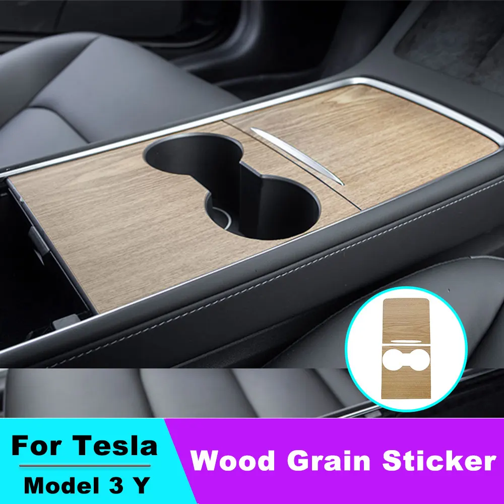 

Central Control Panel Sticker Wood Grain For Tesla Model 3 Model Y 21-23 Interior Console Accessories Trim 2 Picecs Set Sticker