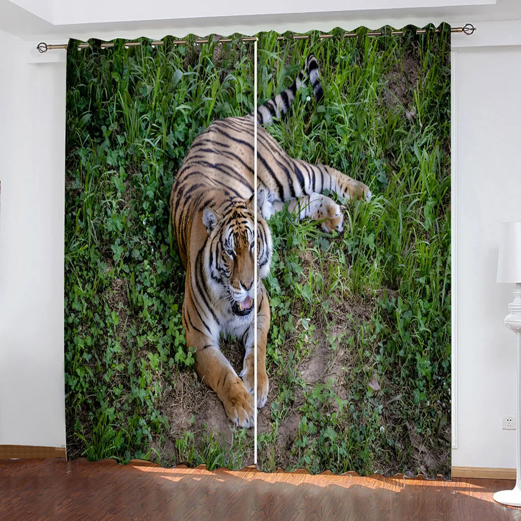 HUANZHUANG термозанавески с ушками принт трава тигр животные термоизолированные