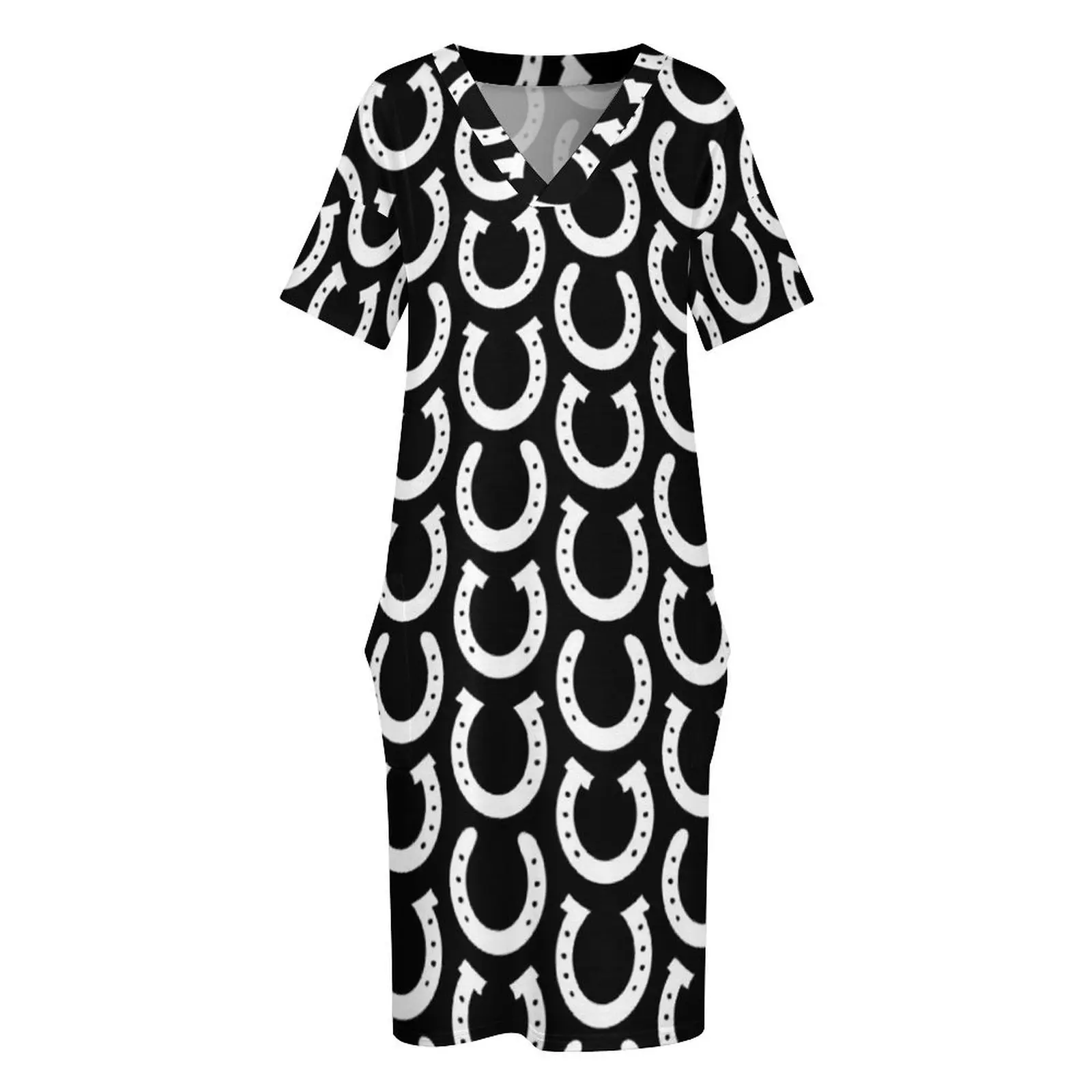 Белое свободное платье в форме подковы с карманами женское элегантное роскошное