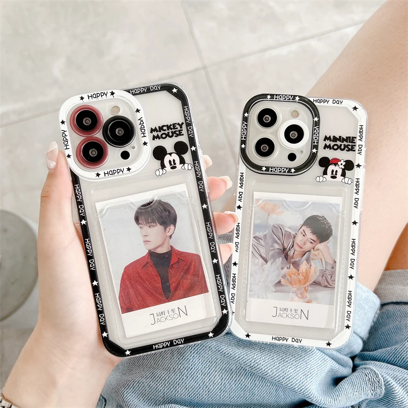 

Disney Cartoon Mickey Mouse Minnie Card Bag Phone Case for iPhone 11 12 13 mini pro XS MAX 8 7 Plus X XR Cover
