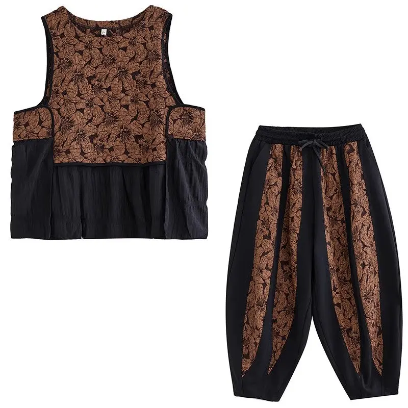 Женский костюм из куртки и брюк свободный винтажный большого размера без рукавов