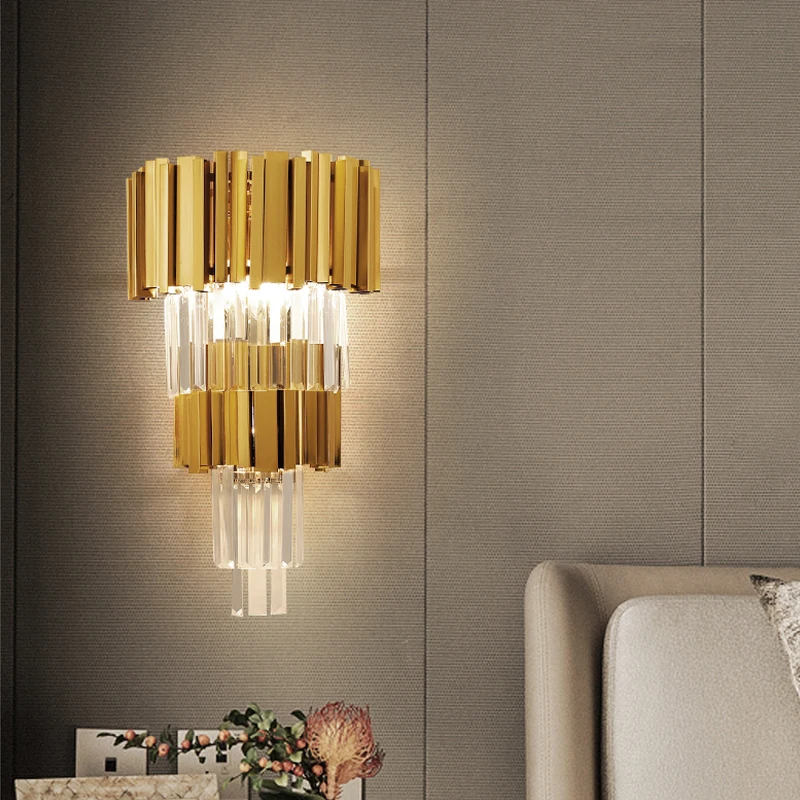 JMZM Modern Gold Crystal Wall Lamps Led Bedsides Lights For Bedroom Living Room Sconce Indoor Fixtures Home Decoration