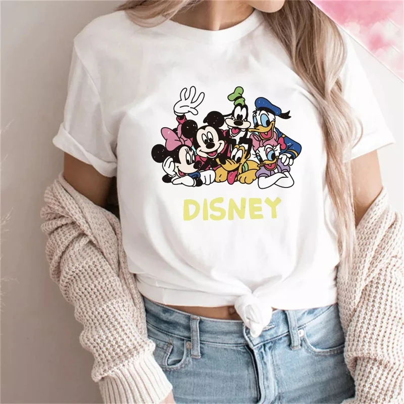 

Harajuku Disney Cartoon Girls Shirts Tops Tee Mickey And His Friends Graphic Tees Summer Short Sleeve Casual White O-neck Tshirt