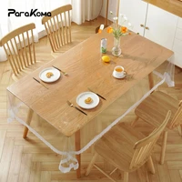 lace soft glass tablecloth transparent pvc table cloth waterproof oilproof kitchen dining table cover for rectangular table