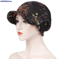women casual floral print cotton keep warm beanies winter wide brimmed cap turban visor hat turbante mujer