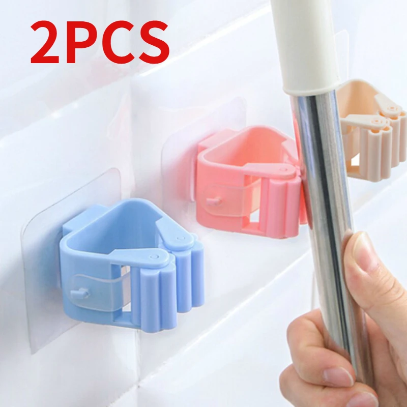 

2 pcs mop organizer holder mop umbrella kitchenware storage rack wall-mounted hooks Kitchen Bathroom Accessories