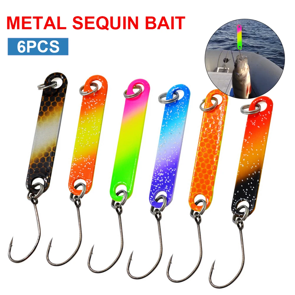 

6Pcs 4cm 2g Fishing Lure Sequin Fishing Spoon Hard Bait Copper Double-sided Color Metal Spinner Bait Freshwater Saltwater Tackle